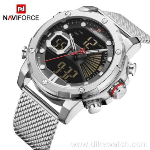 NAVIFORCE 9172S Fashion Steel Band Double Display Big Dial Men's Watch Waterproof Student Electronic Watch